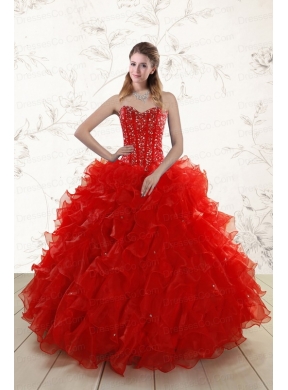 Pretty Red Quinceanera Dress with Beading and Ruffles