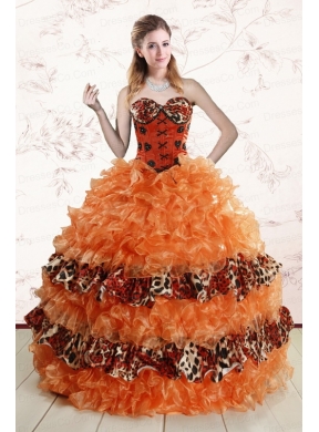 Print Leopard Quinceanera Dress in Orange