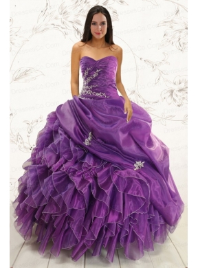 Romantic Purple Ball Gown Quinceanera Dress with Appliques and Ruffles