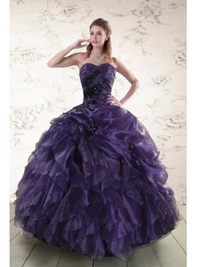 Elegant Appliques Purple Quinceanera Dress with Ruffles for