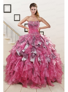Exquisite Beading Hot Pink Ruffled Quinceanera Dress with Leopard