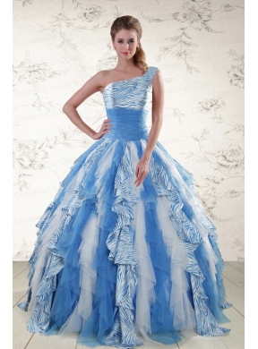 Multi Color One Shoulder Printed Quinceanera Dress with Ruffles for