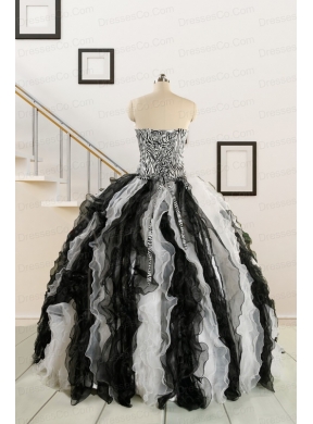 Black and White Dress for Quinceanera with Ruffles