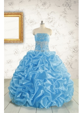 Elegant Strapless Beading Quinceanera Dress in Baby Blue