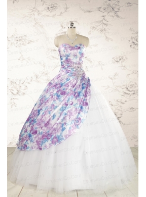 Printed Multi-color Quinceanera Dress with Beading and Ruching