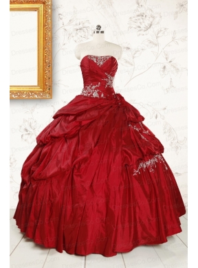 Wine Red Appliques Quinceanera Dress