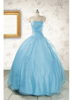 Discount Strapless Beading Quinceanera Dress in Baby Blue