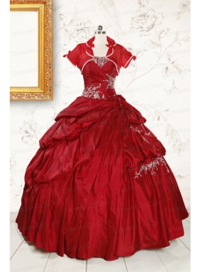 Puffy Appliques Wine Red Remarkable Quinceanera Dresses