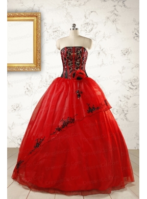Red Appliques Strapless Quinceanera Dress