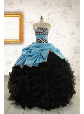 Prefect Ruffles Blue and Black Quinceanera Dress with Zebra