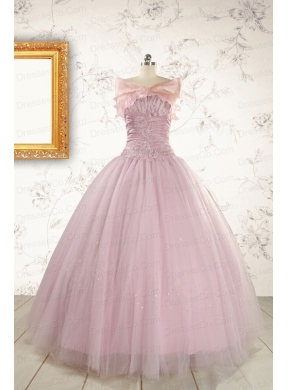 Light Pink Appliques Strapless Sweet Sixteen Dress with Wrap