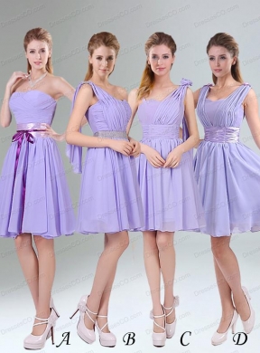 Classical Lavender Princess Mini Length Bridesmaid Dress with Ruching