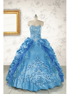 Elegant Embroidery Sweet Sixteen Dress in Teal