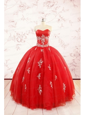 Most Popular Red Puffy Quinceanera Dress with Appliques