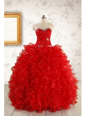 Pretty Ball Gown Red Quinceanera Dress with Beading