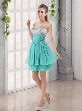 A Line Bridesmaid Dress with Sequins and Handle Made Flowers