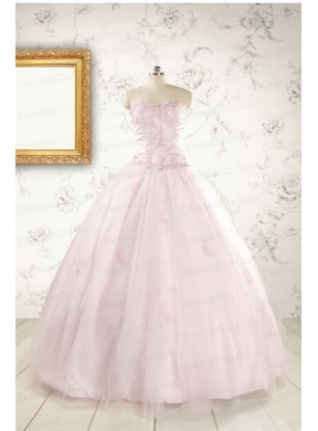 015 Pretty Appliques Light Pink Quinceanera Dresses