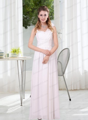 White Empire Ruching Bridesmaid Dress with Asymmetrical