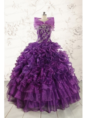 Beautiful Appliques Purple Strapless Quinceanera Dresses