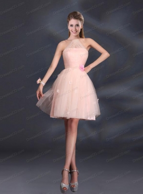 Tulle Appliques Mini Length Bridesmaid Dress with Halter