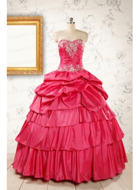 Most Popular Coral Red Sweet Sixteen Dress with Appliques