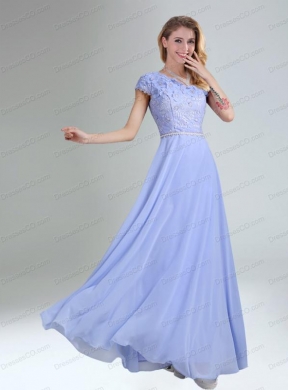 One Shoulder Belt Empire Appliques Bridesmaid Dress in Lavender