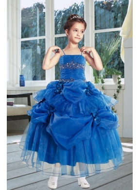 Ball Gown Royal Blue Little Girl Pageant Dress with Ruffles and Hand Made Flowers