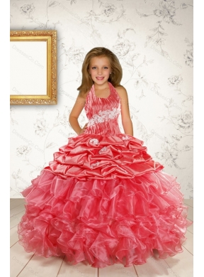 Exquisite Appliques and Ruffles Coral Red Flower Girl Dress for Spring