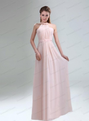 Romantic High Neck Chiffon Light Pink Bridesmaid Dress