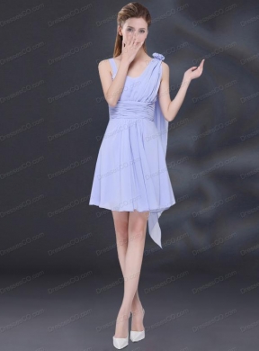 Chiffon Ruching Lavender Bridesmaid Dress with One Shoulder