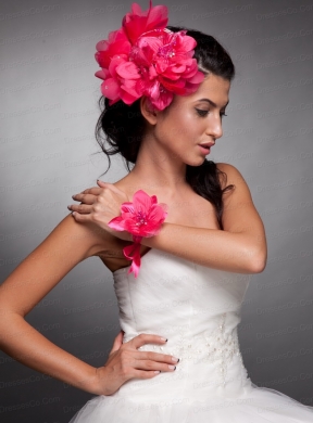 Coral Red Taffeta Hand Made Flowers Headpieces and Wedding