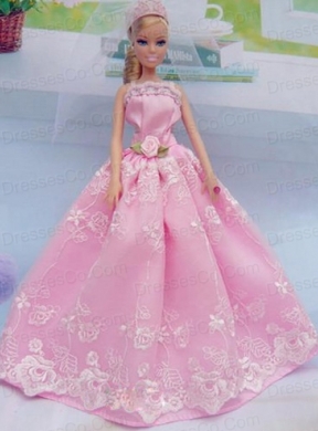 Elegant Pink Gown With Embroidery Made To Fit The Quinceanera Doll
