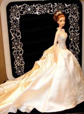 Fashion Appliques Quinceanera Wedding Dress With Chapel Train For Quinceanera Doll