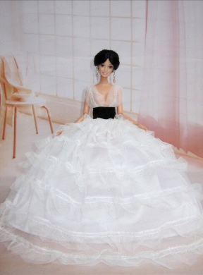 Exclusive Ball Gown White Wedding Clothes Quinceanera Doll Dress