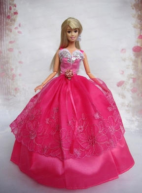 Lovely Hot Pink Ball Gown Taffeta And Organza Quinceanera Doll Dress