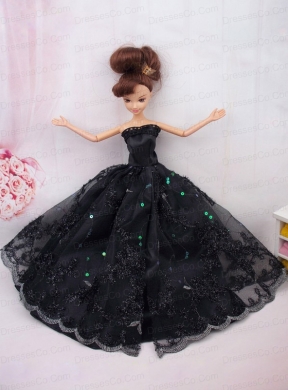 Modest Ball Gown Lace Black Party Clothes Quinceanera Doll Dress