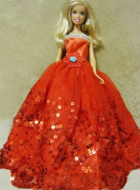 Beautiful Organza Red Ball Gown Quinceanera Doll Dress