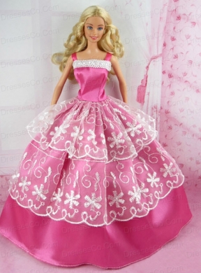 Beautiful Pink Gown With Embroidery For Quinceanera Doll
