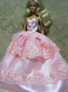 Beautiful Pink Handmade Dress With Lace Dress For Quinceanera Doll