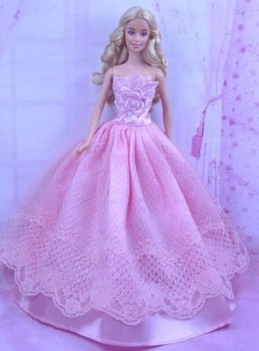 Beautiful Pink Princess Dress With Lace Made To Fit The Quinceanera Doll
