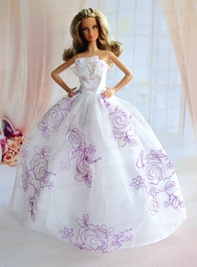 Embroidery Decorate White Taffeta Ball Gown Quinceanera Doll Dress