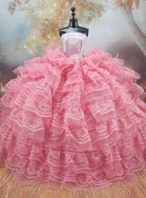 Exclusive Lace Decorate Ball Gown Pink Quinceanera Doll Dress