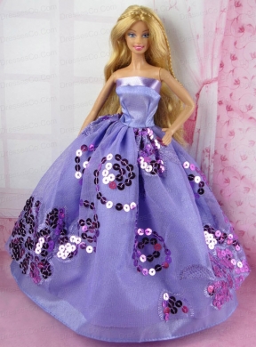 Fashion Purple Princess Dress With Sequins Gown For Quinceanera Doll