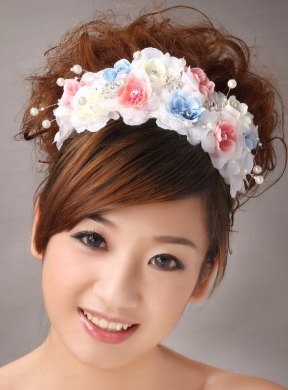 Muti-color Headpiece With Hand Made Flowers and Pearl