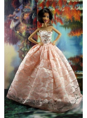 Perfect Pink Princess Dress With Lace For Quinceanera Doll