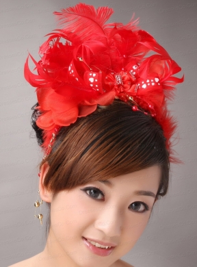 Red Chiffon Feather Big Flower With Beading For Bridal New