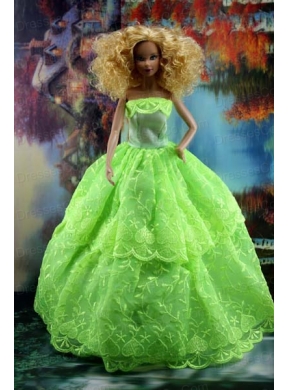 Spring Green And Lace For Amazing Quinceanera Doll Dress