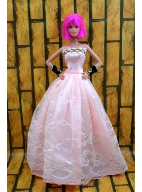 Baby Pink Gown For Quinceanera Doll With Lace And A-line
