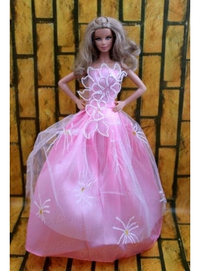 Fashion Princess Rose Pink Dress Gown For Quinceanera Doll
