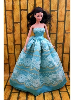 Fashionable Teal Party Dress For Quinceanera Doll With Lace